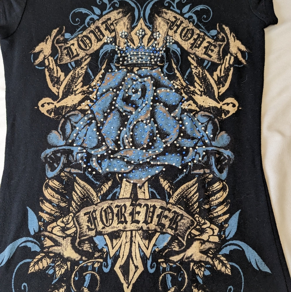 Truth Bling LOVE HOPE FOREVER Cap Sleeve Top Small - Picture 2 of 7